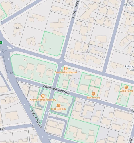 The map with a zoning filter applied, matching erven highlighted